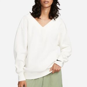 Nike Phoenix Fleece Oversized Double V-Neck Sweatshirt in White Size XL